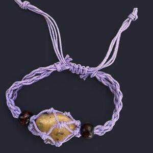Yellow Jasper Stone Purple Macrame Bracelet
